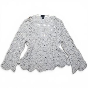 LIV LOS ANGELES Crochet Cardigan Women's 3XL Open Knit Boho Festival Floral Plus